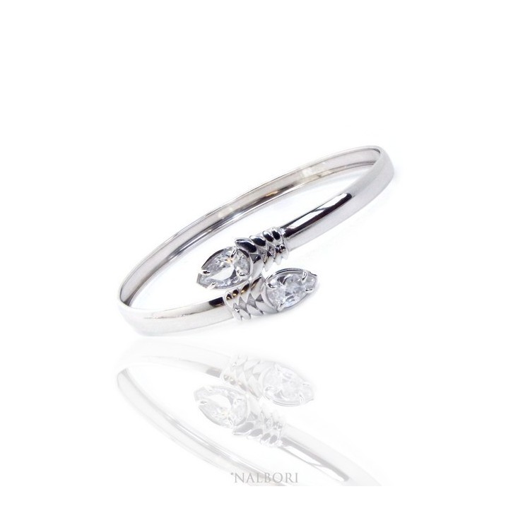 NSA|ARGENTO 925 : Bracciale donna schiava aperto contrarie' zircone bianco goccia 4 griffe