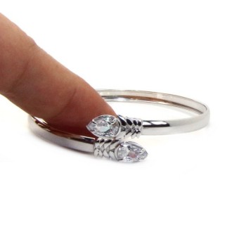 NSA|ARGENTO 925 : Bracciale donna schiava aperto contrarie' zircone bianco goccia 4 griffe