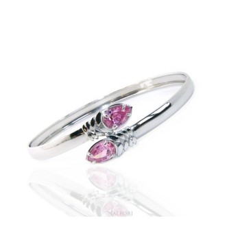 NSA|ARGENTO 925 : Bracciale donna schiava aperto contrarie' zircone rosa goccia 4 griffe