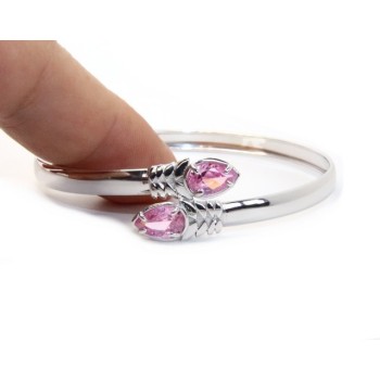 NSA|ARGENTO 925 : Bracciale donna schiava aperto contrarie' zircone rosa goccia 4 griffe