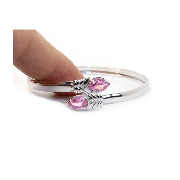 NSA|SILVER 925: Woman slave bracelet open contrarie rose zircon drop 4 griffe