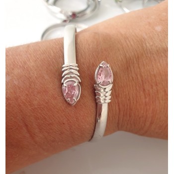 NSA|RomaBijoux | ARGENTO 925 : Bracciale donna schiava aperto contrarie' zircone rosa goccia 4 griffe