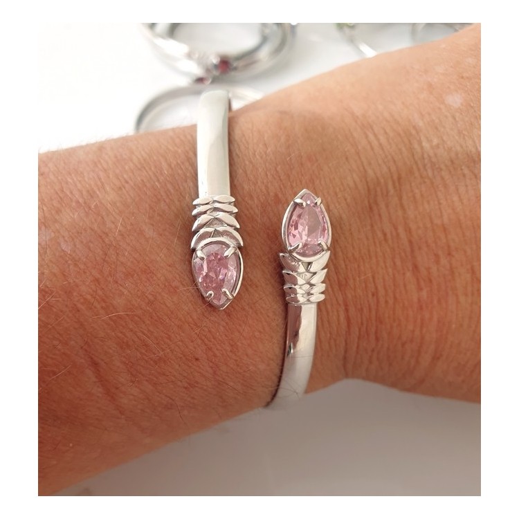 NSA|RomaBijoux | ARGENTO 925 : Bracciale donna schiava aperto contrarie' zircone rosa goccia 4 griffe
