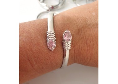 NSA|RomaBijoux | ARGENTO 925 : Bracciale donna schiava aperto contrarie' zircone rosa goccia 4 griffe