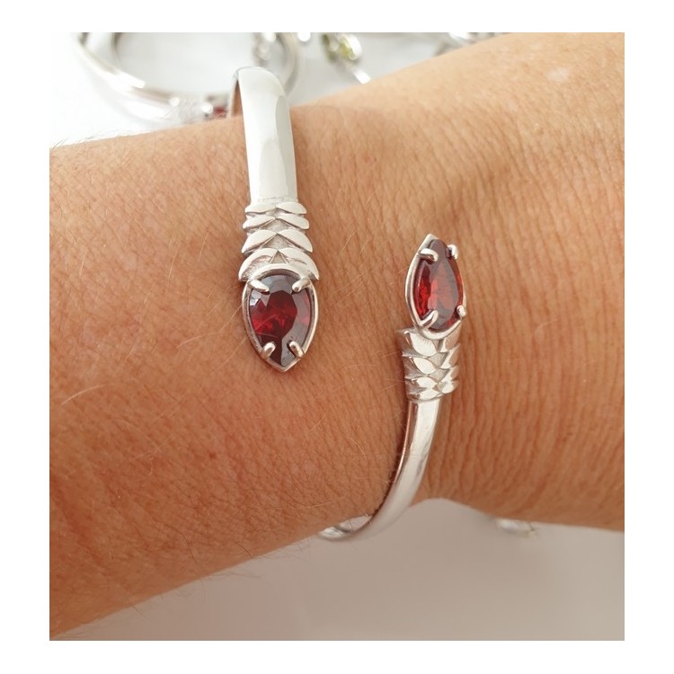 NSA|SILVER 925: Woman slave bracelet open contrarie red zircon drop 4 griffe