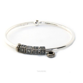 NSA|ARGENTO 925 : Bracciale donna uomo CHARME chiusura brevettata ovale - Nalbori componibili - con 2 STOP 4 lettere INES