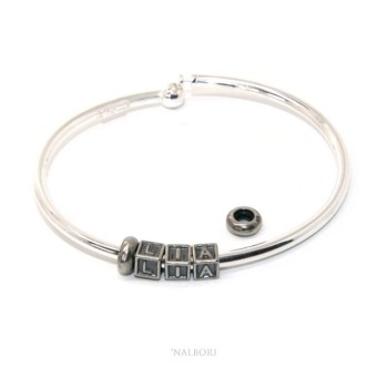 NSA|ARGENTO 925 : Bracciale donna uomo CHARME chiusura brevettata ovale - Nalbori componibili - con 2 STOP 3 lettere LIA