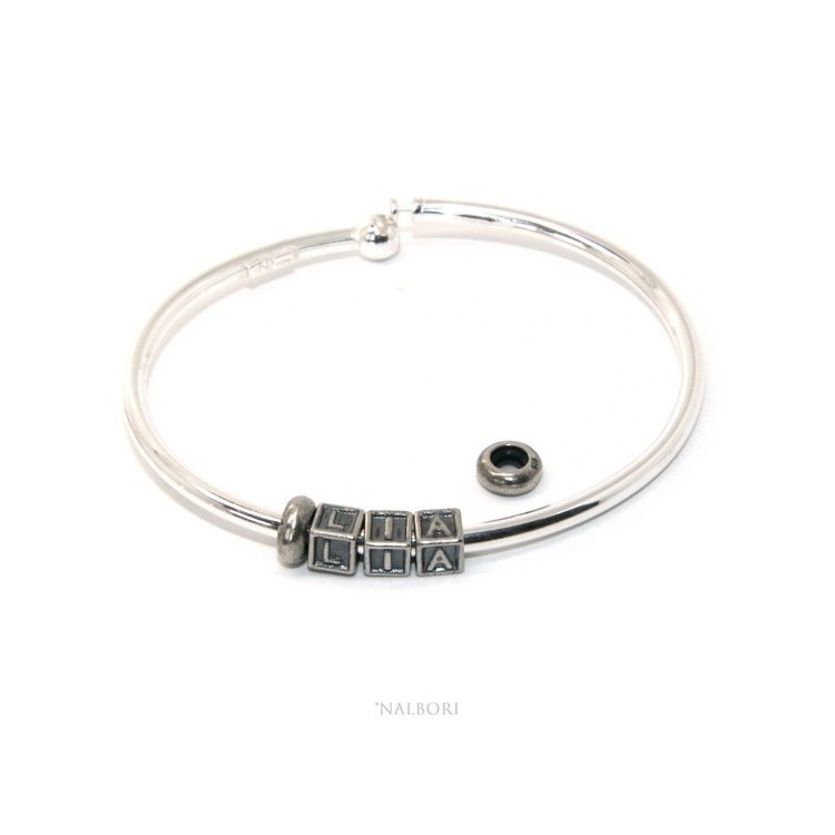 NSA|SILVER 925: Man's Christening Charme patented Oval Closure - Modular Sweatshirts - with 2 STOP and  3 letters LIA