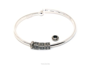 NSA|ARGENTO 925 : Bracciale donna uomo CHARME chiusura brevettata ovale - Nalbori componibili - con 2 STOP 3 lettere LIA