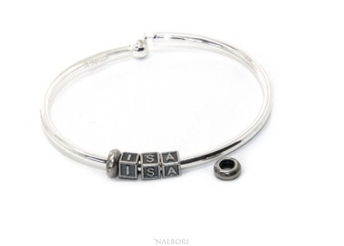 NSA|SILVER 925: Man's Christening Charme patented Oval Closure - Modular Sweatshirts - with 2 STOP and  3 letters ISA