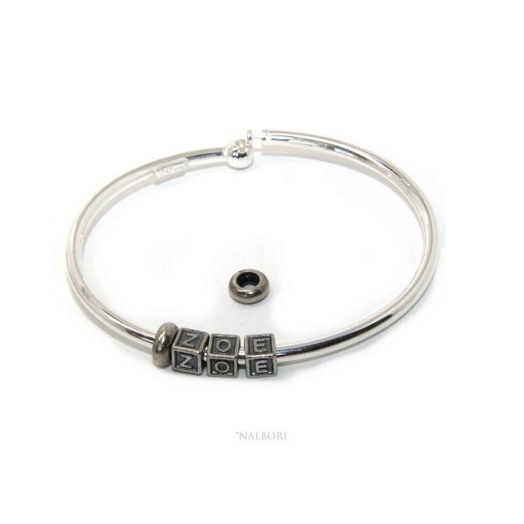 NSA|ARGENTO 925 : Bracciale donna uomo CHARME chiusura brevettata ovale - Nalbori componibili - con 2 STOP 3 lettere ZOE