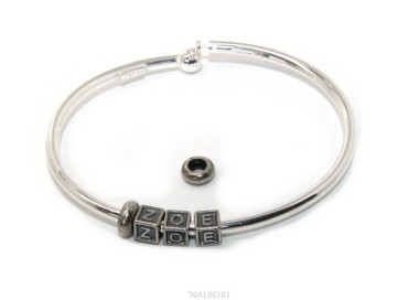 NSA|ARGENTO 925 : Bracciale donna uomo CHARME chiusura brevettata ovale - Nalbori componibili - con 2 STOP 3 lettere ZOE