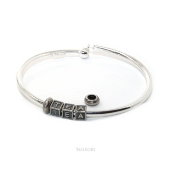 NSA|ARGENTO 925 : Bracciale donna uomo CHARME chiusura brevettata ovale - Nalbori componibili - con 2 STOP 3 lettere ZOE