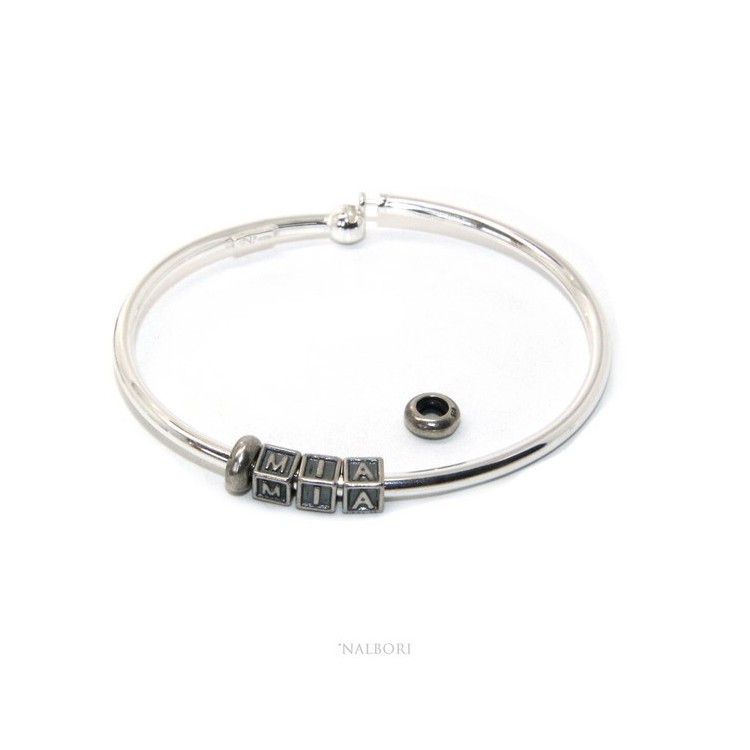 NSA|ARGENTO 925 : Bracciale donna uomo CHARME chiusura brevettata ovale - Nalbori componibili - con 2 STOP 3 lettere TEA