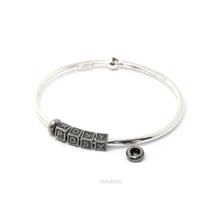 NSA|SILVER 925: Man's Christening Charme patented Oval Closure - Modular Sweatshirts - with 2 STOP and 4 letters ROSY