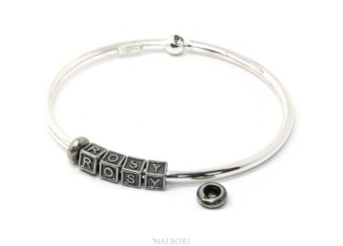 NSA|SILVER 925: Man's Christening Charme patented Oval Closure - Modular Sweatshirts - with 2 STOP and 4 letters ROSY