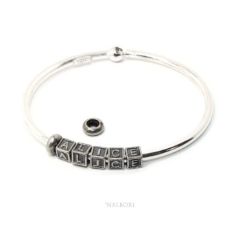 NSA|ARGENTO 925 : Bracciale donna uomo CHARME chiusura brevettata ovale - Nalbori componibili - con 2 STOP 4 lettere ROSY