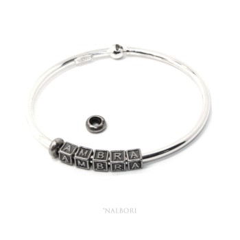 NSA|SILVER 925: Man's Christening Charme patented Oval Closure - Modular Sweatshirts - with 2 STOP and 5 letters AMBRA