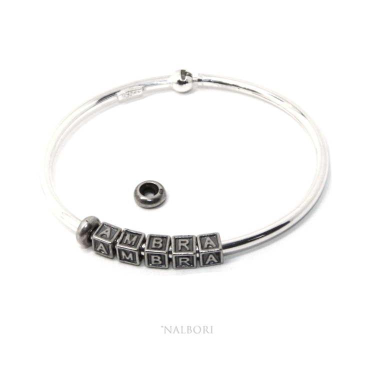 NSA|ARGENTO 925 : Bracciale donna uomo CHARME chiusura brevettata ovale - Nalbori componibili - con 2 STOP 5 lettere AMBRA