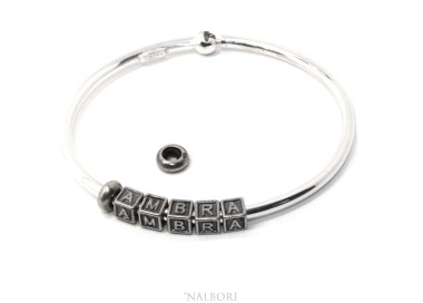 NSA|ARGENTO 925 : Bracciale donna uomo CHARME chiusura brevettata ovale - Nalbori componibili - con 2 STOP 5 lettere AMBRA