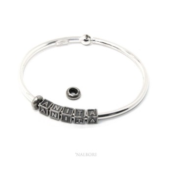 NSA|SILVER 925: Man's Christening Charme patented Oval Closure - Modular Sweatshirts - with 2 STOP and 5 letters ANITAA