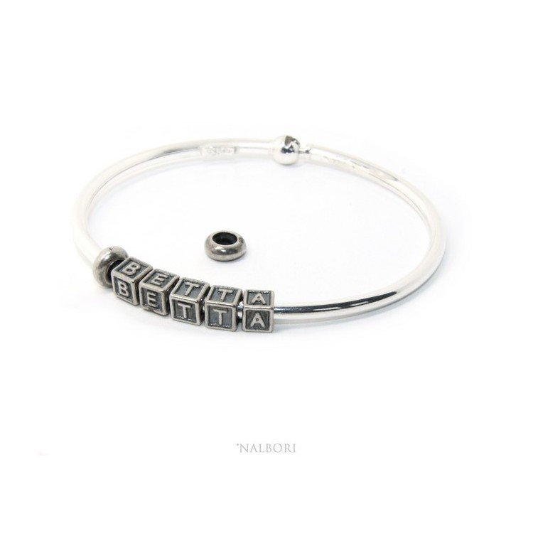 NSA|SILVER 925: Man's Christening Charme patented Oval Closure - Modular Sweatshirts - with 2 STOP and 5 letters BETTA