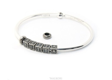 NSA|ARGENTO 925 : Bracciale donna uomo CHARME chiusura brevettata ovale - Nalbori componibili - con 2 STOP 5 lettere BETTA