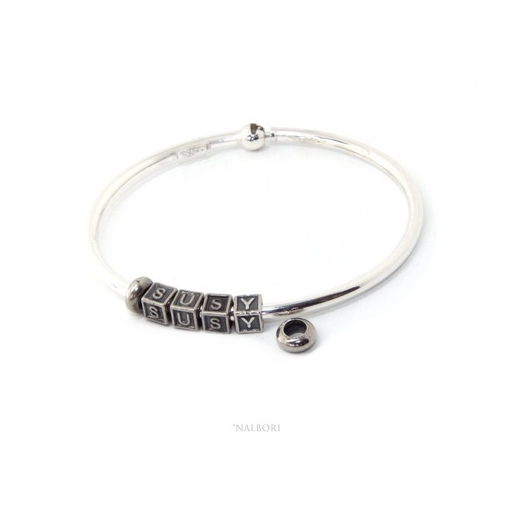 NSA|ARGENTO 925 : Bracciale donna uomo CHARME chiusura brevettata ovale - Nalbori componibili - con 2 STOP 4 lettere SUSY