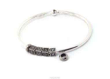 NSA|ARGENTO 925 : Bracciale donna uomo CHARME chiusura brevettata ovale - Nalbori componibili - con 2 STOP 4 lettere SUSY