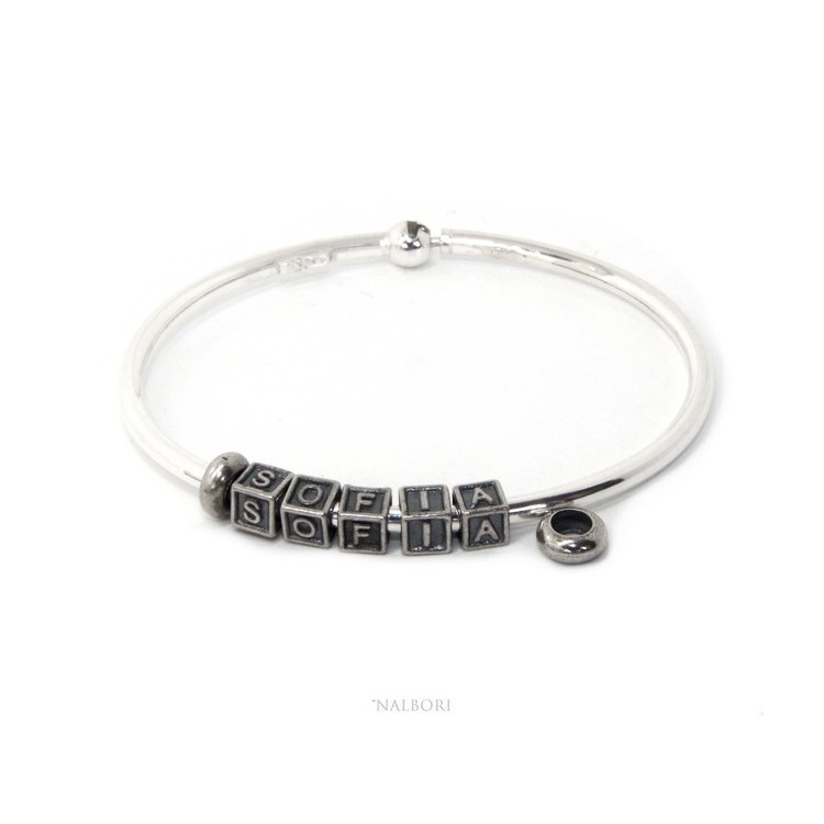 NSA|ARGENTO 925 : Bracciale donna uomo CHARME chiusura brevettata ovale - Nalbori componibili - con 2 STOP 5 lettere SOFIA