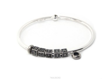NSA|ARGENTO 925 : Bracciale donna uomo CHARME chiusura brevettata ovale - Nalbori componibili - con 2 STOP 5 lettere SOFIA