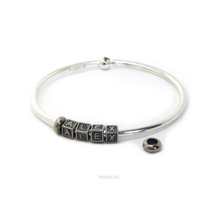 NSA|SILVER 925: Man's Christening Charme patented Oval Closure - Modular Sweatshirts - with 2 STOP and 4 letters SUSY