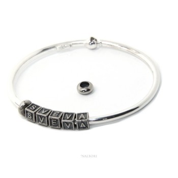 NSA|SILVER 925: Man's Christening Charme patented Oval Closure - Modular Sweatshirts - with 2 STOP and 5 letters ANITAA