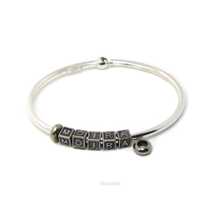 NSA|ARGENTO 925 : Bracciale donna uomo CHARME chiusura brevettata ovale - Nalbori componibili - con 2 STOP 5 lettere MARIA