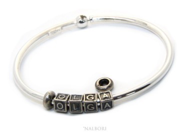 NSA|ARGENTO 925 : Bracciale donna uomo CHARME chiusura brevettata ovale - Nalbori componibili - con 2 STOP 4 lettere OLGA