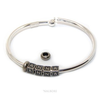 NSA|ARGENTO 925 : Bracciale donna uomo CHARME chiusura brevettata ovale - Nalbori componibili - con 2 STOP 4 lettere ANNA