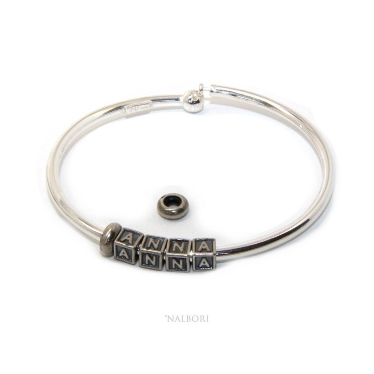 NSA|SILVER 925: Man's Christening Charme patented Oval Closure - Modular Sweatshirts - with 2 STOP and 4 letters ANNA