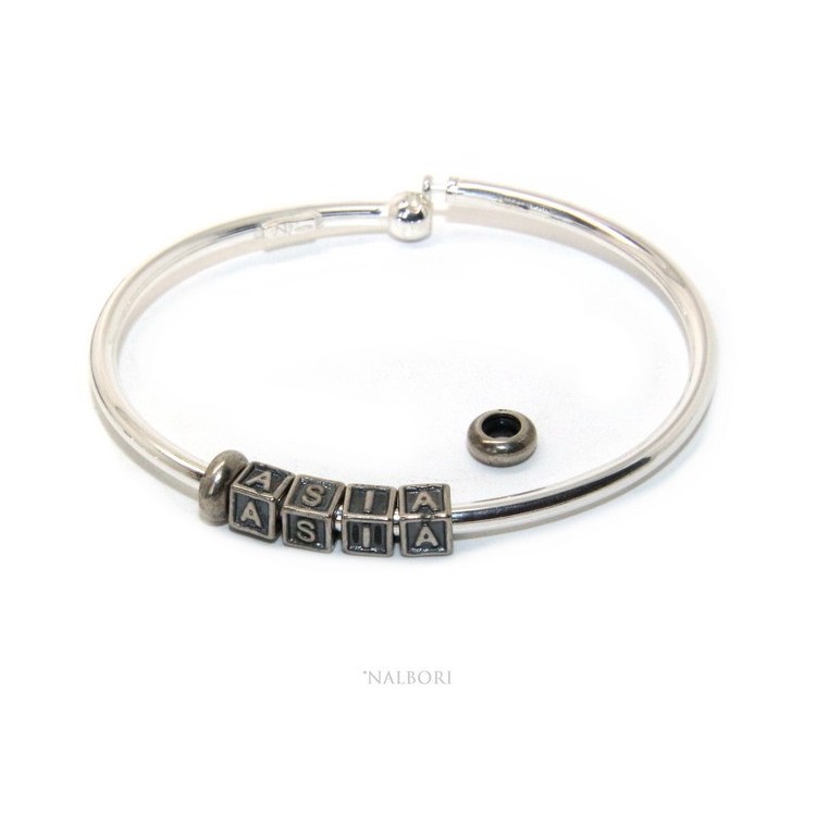 NSA|ARGENTO 925 : Bracciale donna uomo CHARME chiusura brevettata ovale - Nalbori componibili - con 2 STOP 4 lettere ASIA
