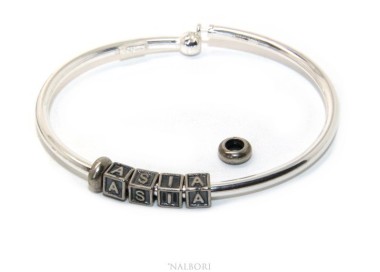 NSA|ARGENTO 925 : Bracciale donna uomo CHARME chiusura brevettata ovale - Nalbori componibili - con 2 STOP 4 lettere ASIA