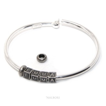 NSA|SILVER 925: Man's Christening Charme patented Oval Closure - Modular Sweatshirts - with 2 STOP and 4 letters EMMA