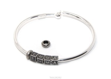 NSA|ARGENTO 925 : Bracciale donna uomo CHARME chiusura brevettata ovale - Nalbori componibili - con 2 STOP 4 lettere EMMA