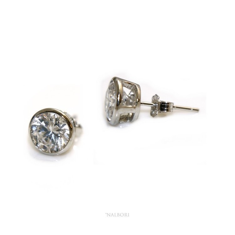 NSA|Argento 925 : orecchini donna uomo grandi cipollina 8 mm zirconi bianchi