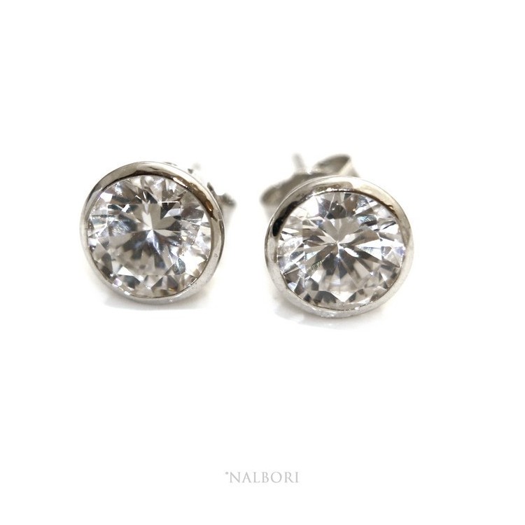 NSA|Silver 925: earrings woman man large onion 8 mm cubic zirconia