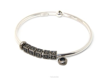 NSA|ARGENTO 925 : Bracciale donna uomo CHARME chiusura brevettata ovale - Nalbori componibili - con 2 STOP 5 lettere MOIRA