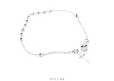 NSA|Bracciale rosario Argento 925 croce liscia palline 4 mm varie lunghezze Chiaro NonSoloArgenti vendita rosari Roma