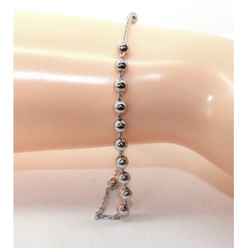 NSA|Rosary bracelet for men and women in 925 sterling silver cross smooth balls 4 mm various lengths Rhodium