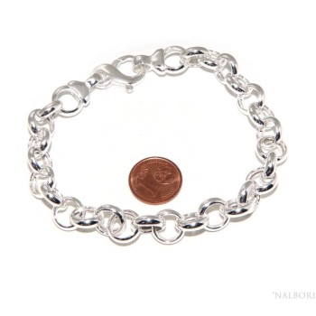 NSA|Woman bracelet in 925 silver, not rhodium, rolo 'circles also to hang pendants 19 - 20 cm