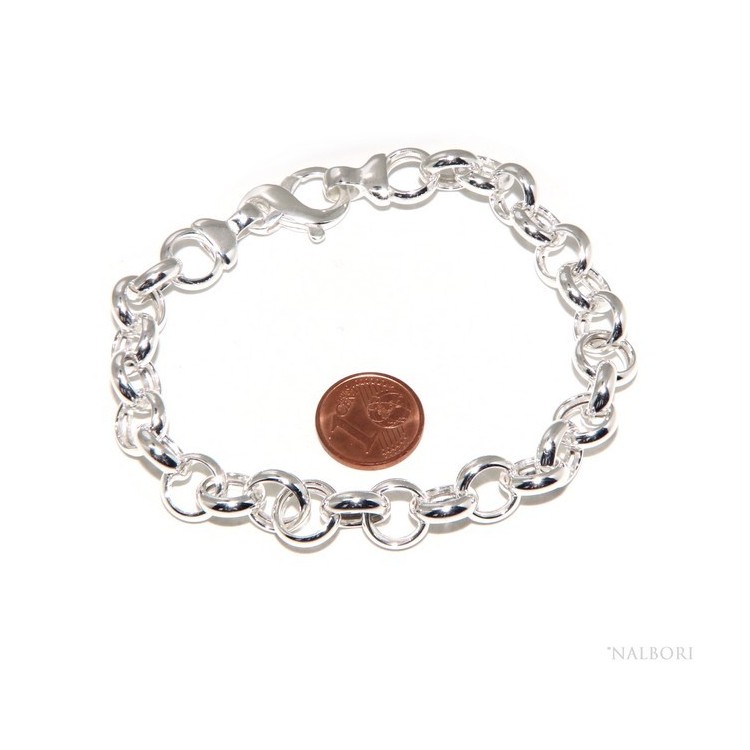NSA|Woman bracelet in 925 silver, not rhodium, rolo 'circles also to hang pendants 19 - 20 cm