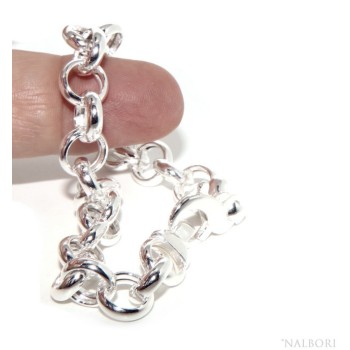 NSA|Woman bracelet in 925 silver, not rhodium, rolo 'circles also to hang pendants 19 - 20 cm