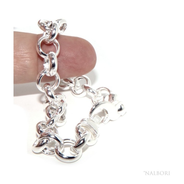 NSA|Woman bracelet in 925 silver, not rhodium, rolo 'circles also to hang pendants 19 - 20 cm